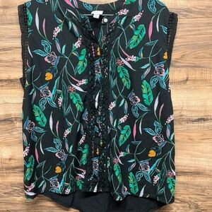 a new day Black Blouse with Colorful Floral Print